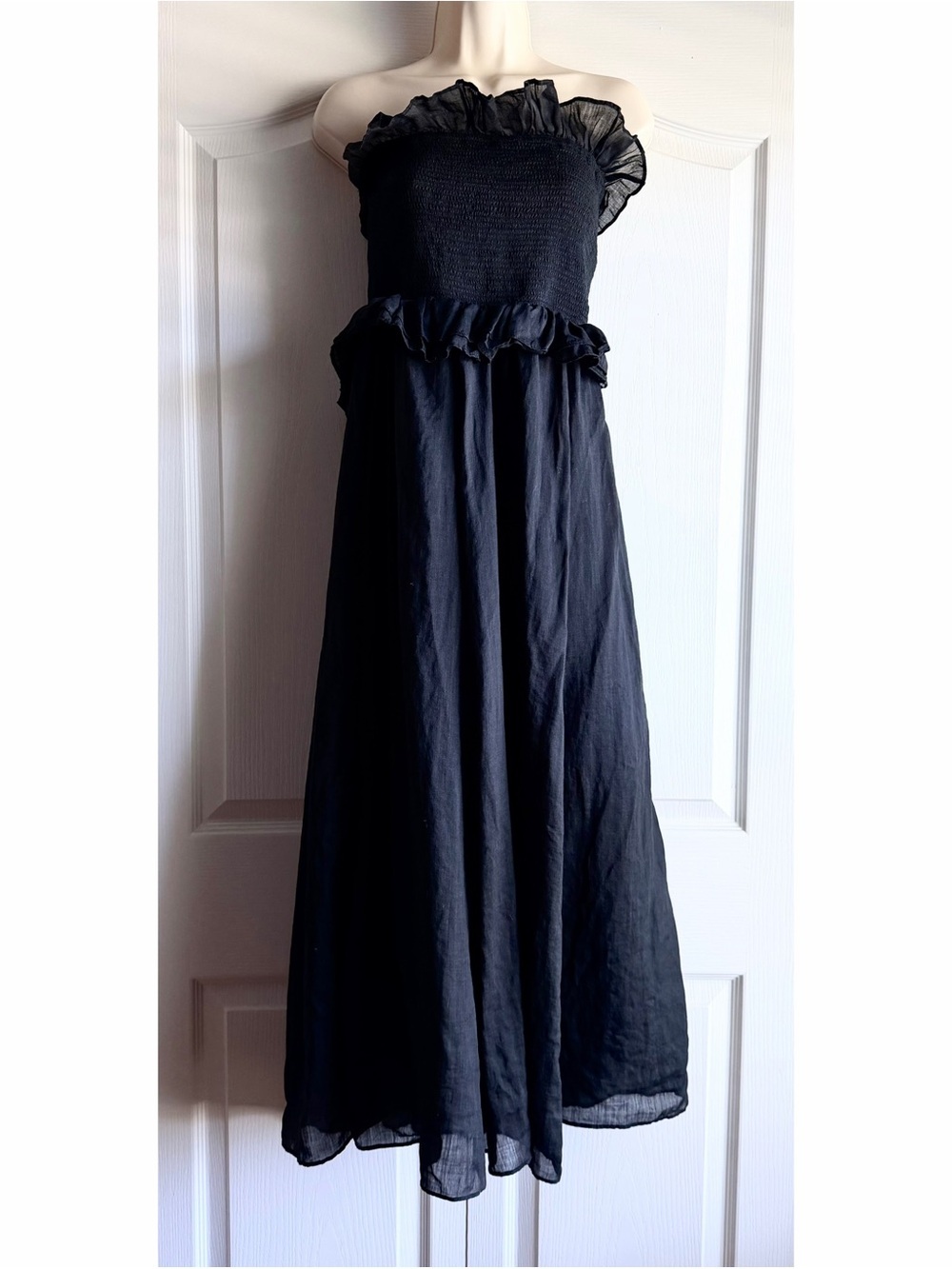 J.CREW Ruffle Smocked Strapless Ravenna Ramie Maxi Dress - Picture 2 of 8